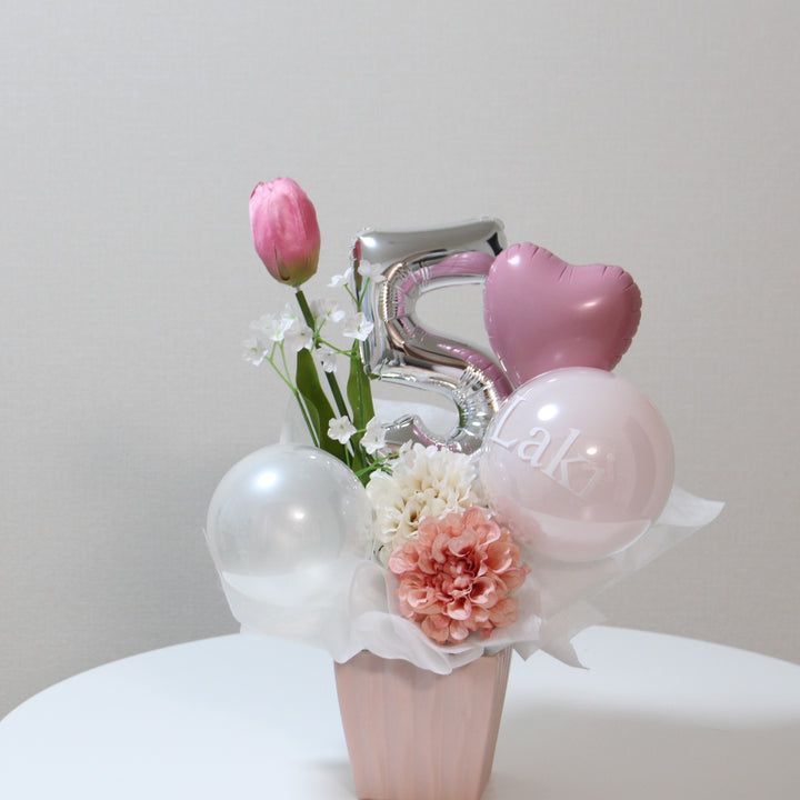 milkypink×white tulip number arrangement