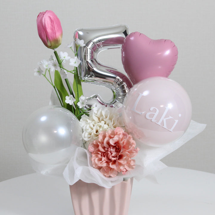 milkypink×white tulip number arrangement